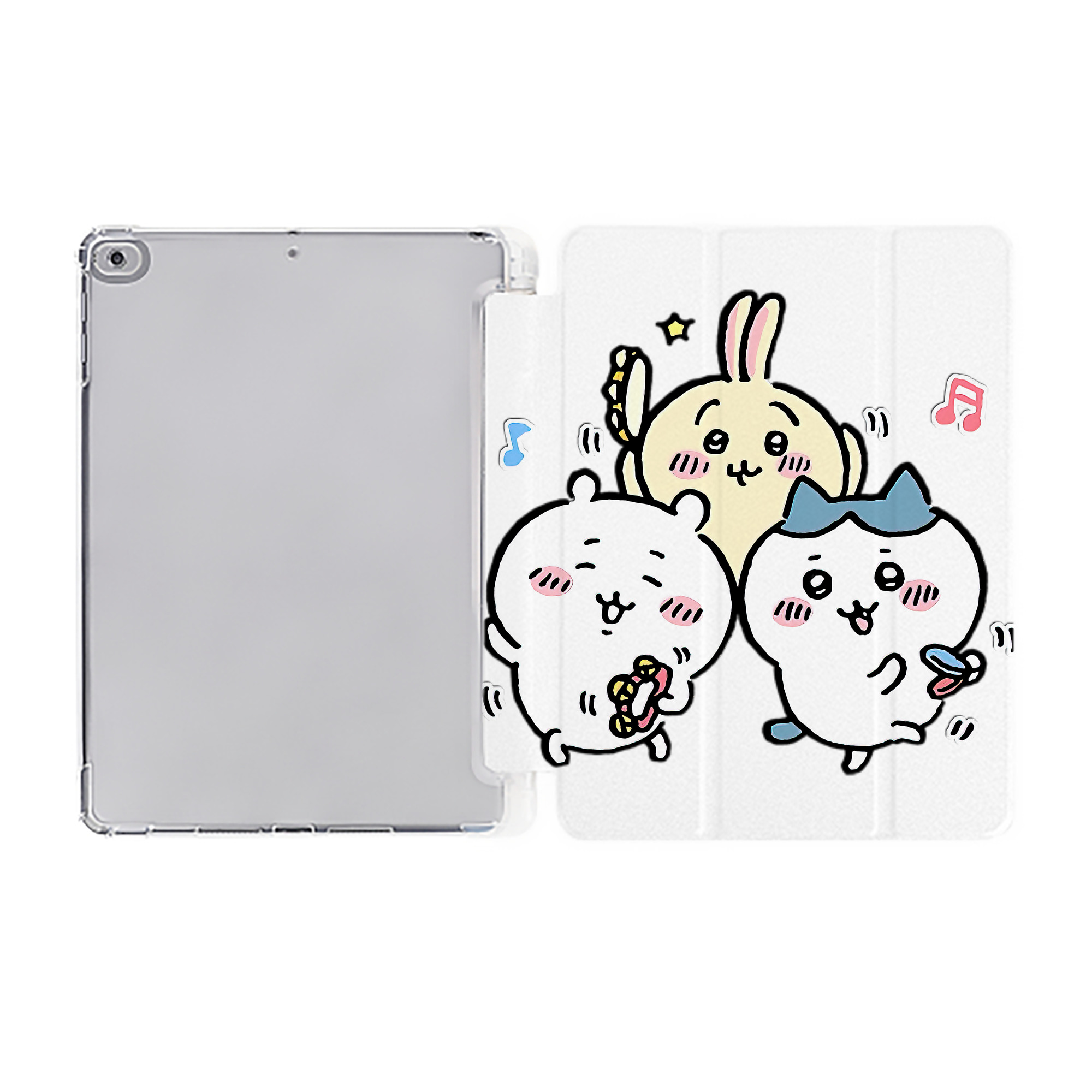 （画像用） ちいかわ ハチワレ Chii-kawa hachiware IPad ケース ペン収納付き 三つ折りスタンド PUレザー×シリコン 対応機種9.5/10.5/10.9インチ